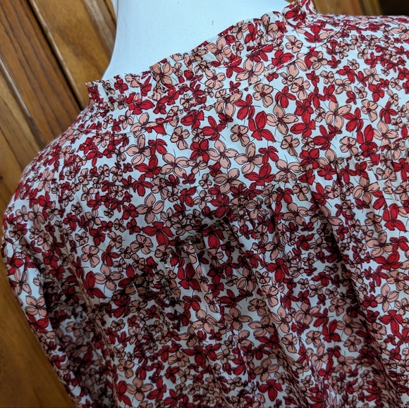 Cooper&Ella L red/peach microfloral cottagecore ruffle trim longsleeve flowy top - Picture 3 of 7